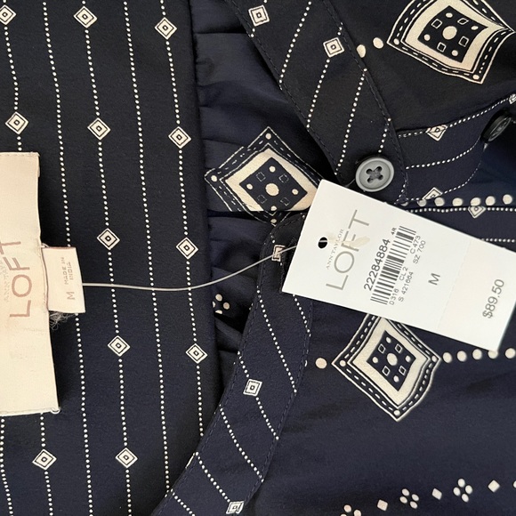 Ann Taylor Loft Belted Navy Geometric and Floral Dress NWT - Picture 16 of 16